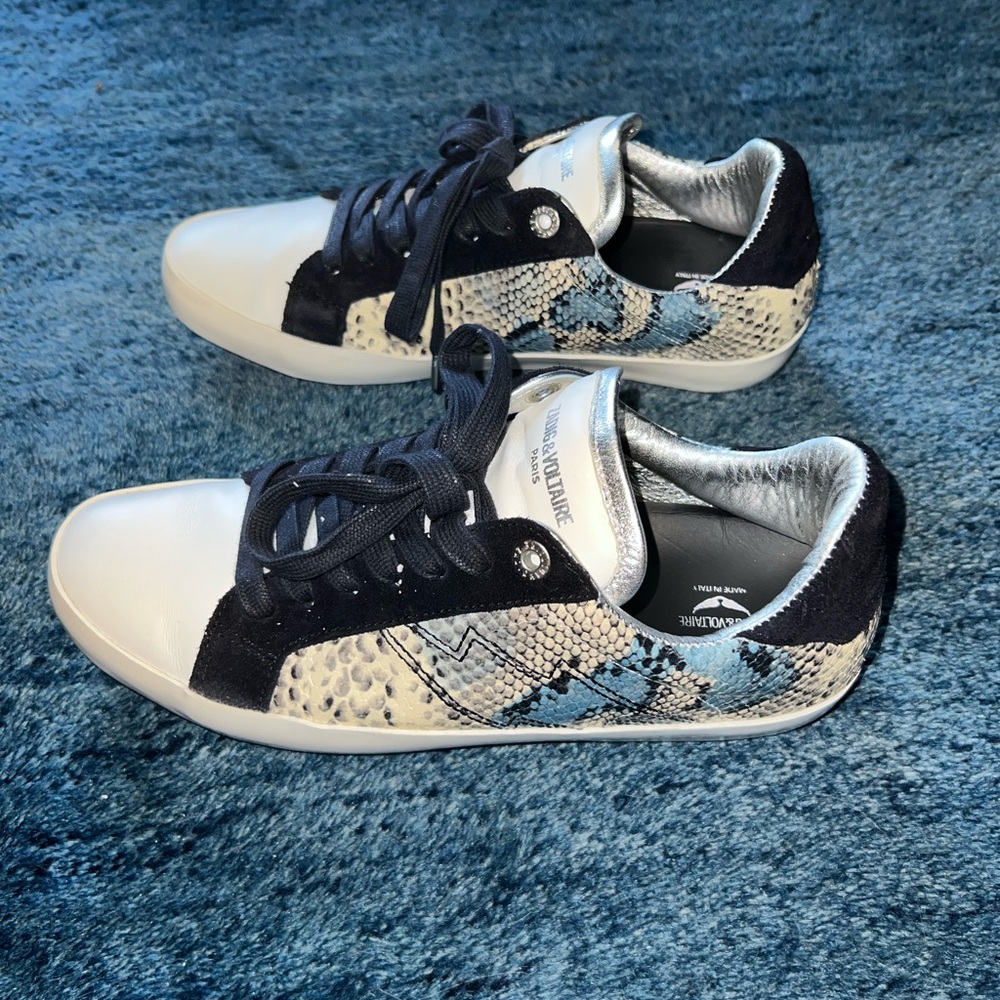 Zadig & Voltaire Blue and White Low-Top, leather Sneakers
